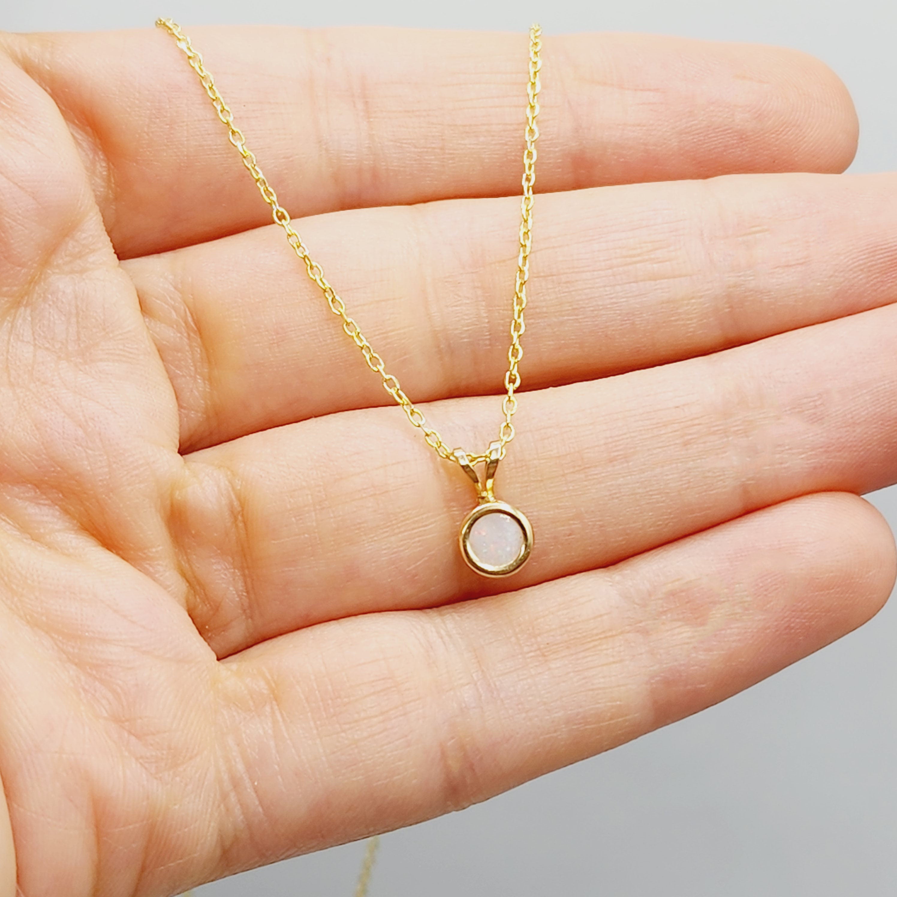 Gold Opal Pendant Necklace, 14K Yellow Gold Genuine Oval Opal 5x5mm Bezel Pendant Necklace, Affordable Jewelry, October Birthstone