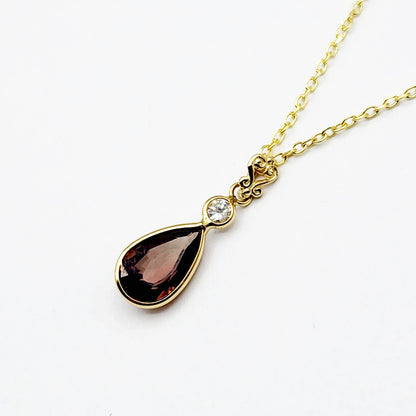 14K Yellow Gold Natural Brown Sapphire 9x6mm with Diamond Pendant