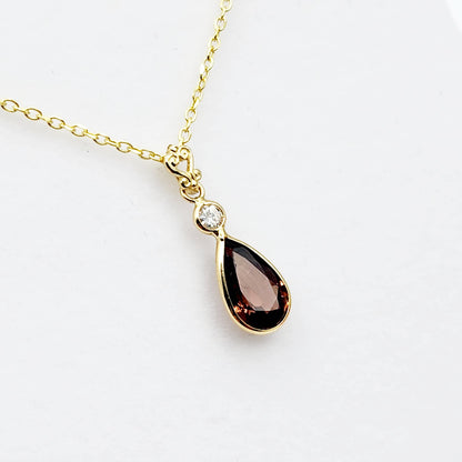 14K Yellow Gold Natural Brown Sapphire 9x6mm with Diamond Pendant