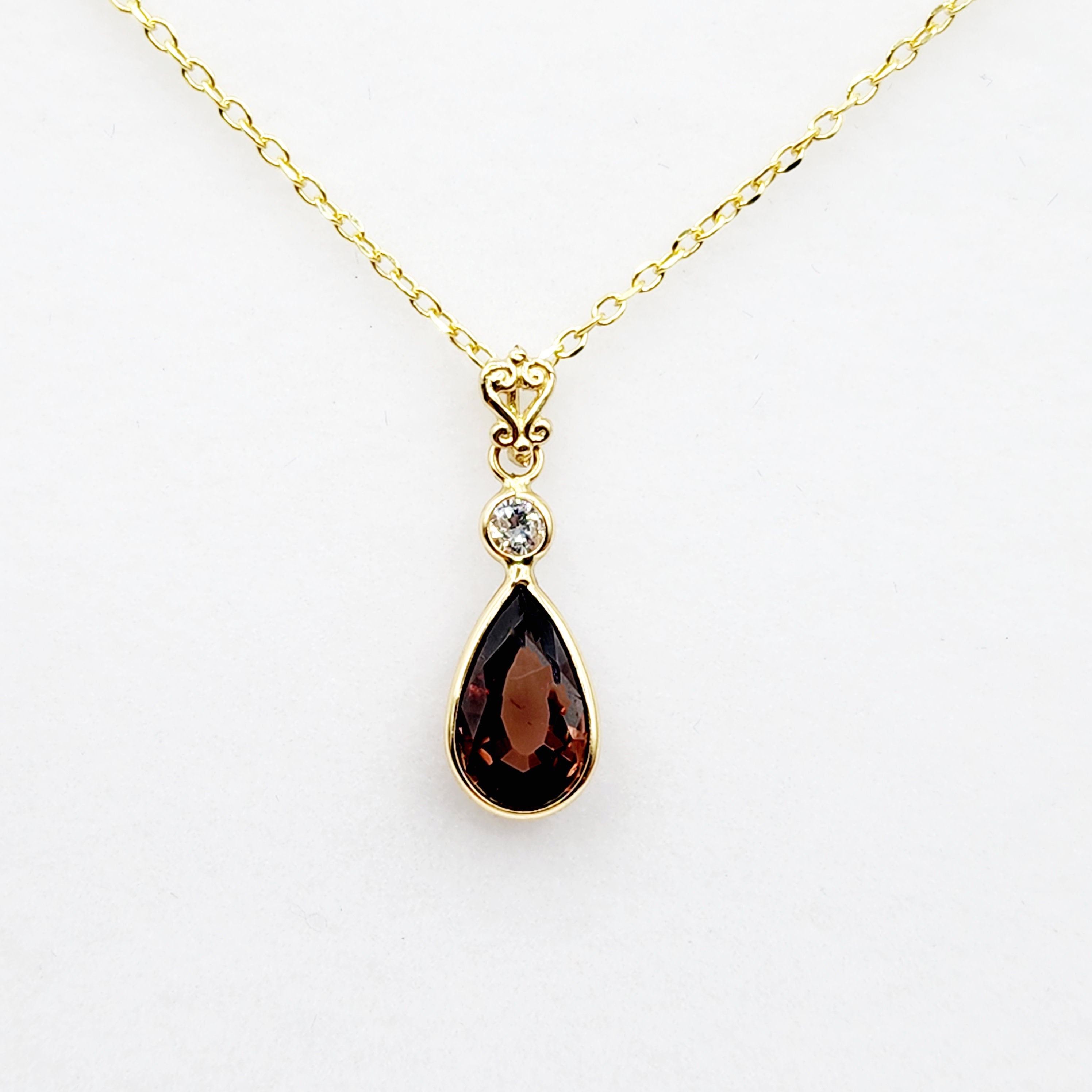 14K Yellow Gold Natural Brown Sapphire 9x6mm with Diamond Pendant