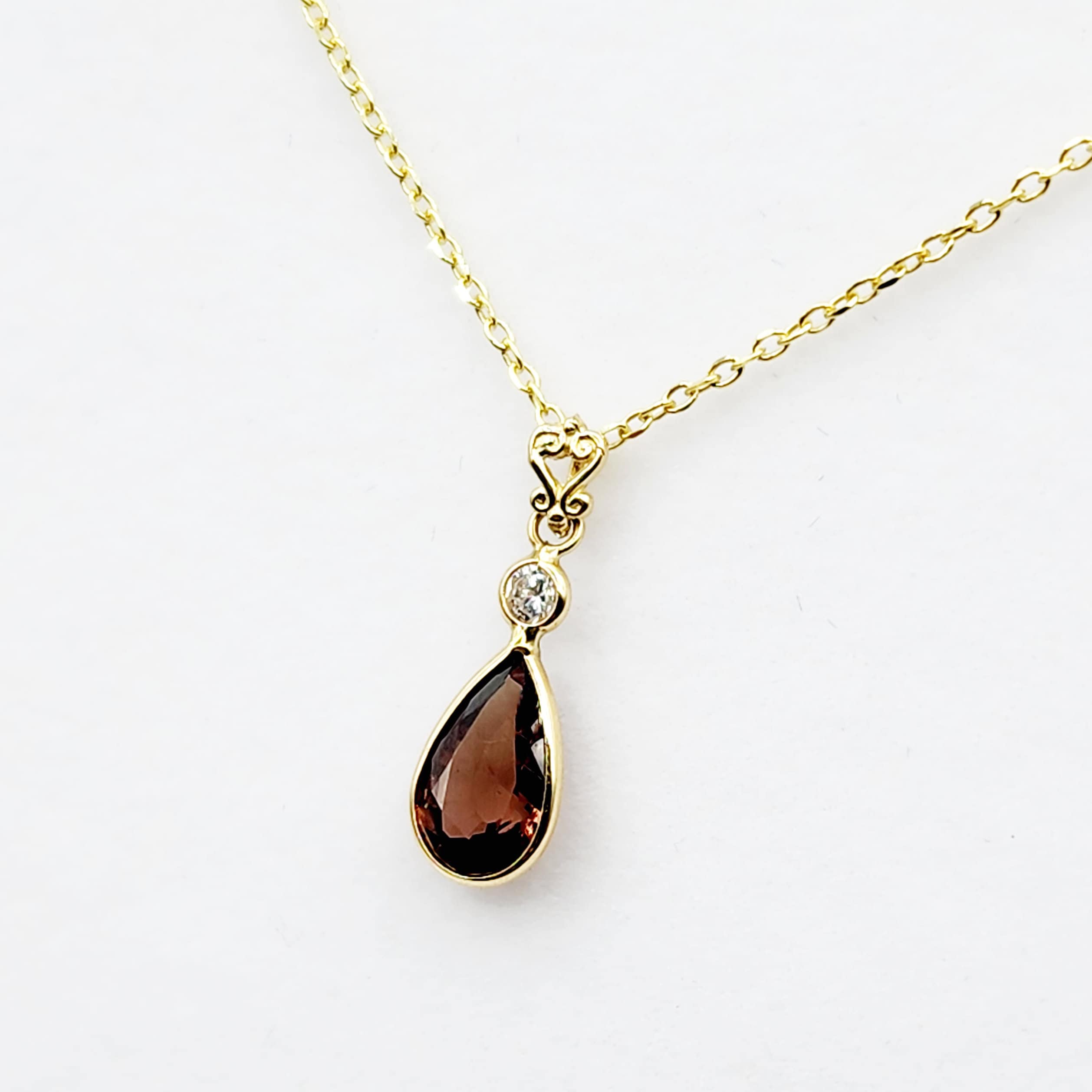 14K Yellow Gold Natural Brown Sapphire 9x6mm with Diamond Pendant
