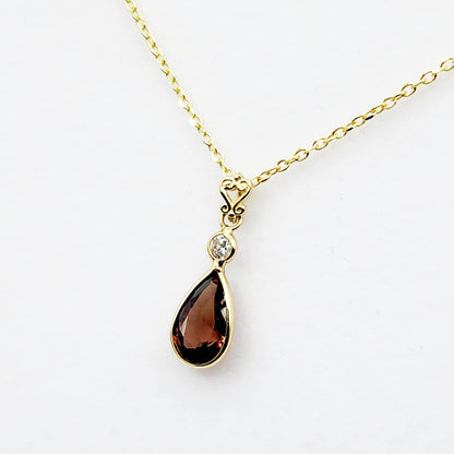 14K Yellow Gold Natural Brown Sapphire 9x6mm with Diamond Pendant