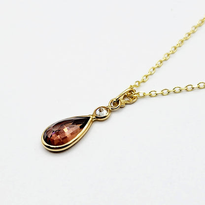 14K Yellow Gold Natural Brown Sapphire 9x6mm with Diamond Pendant