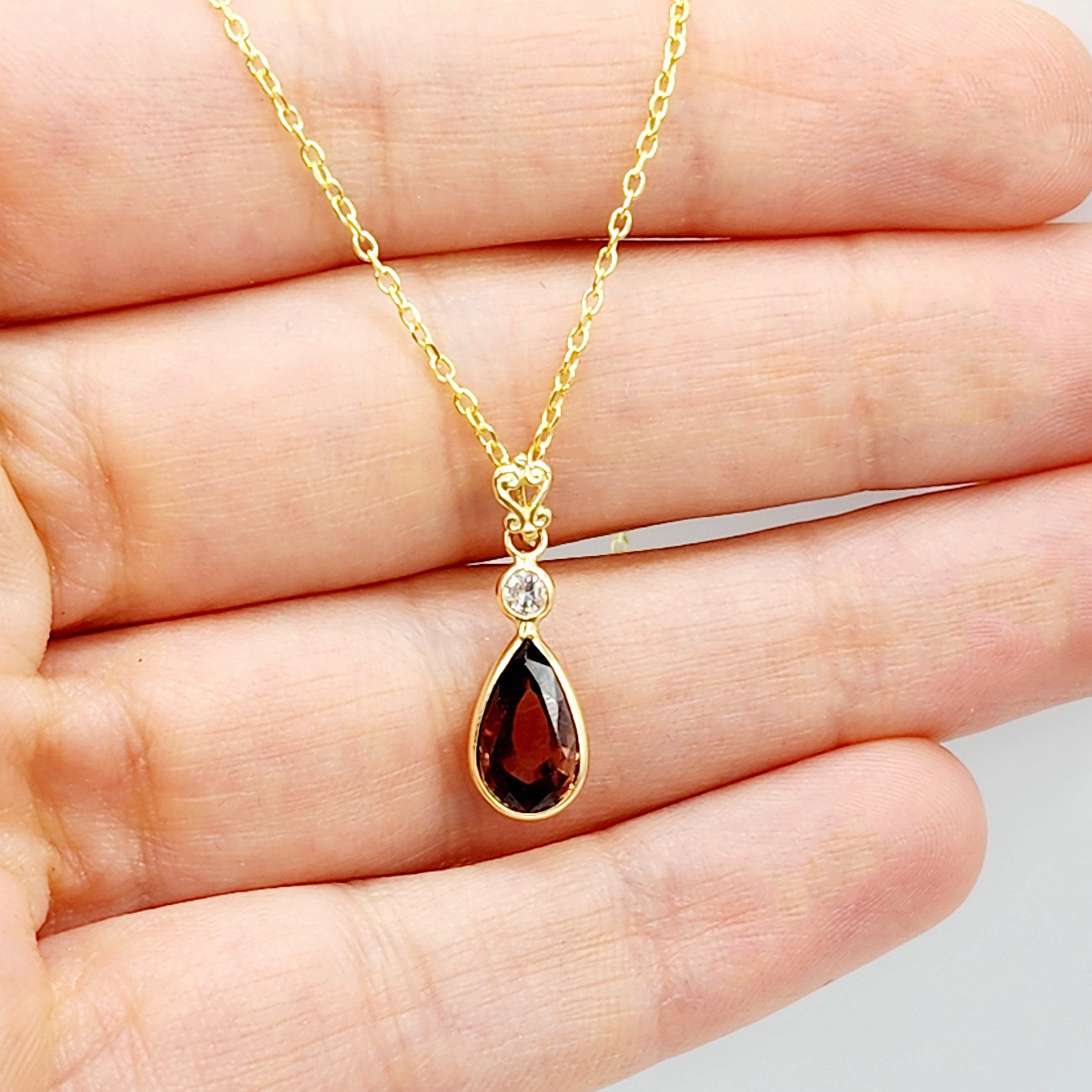 14K Yellow Gold Natural Brown Sapphire 9x6mm with Diamond Pendant