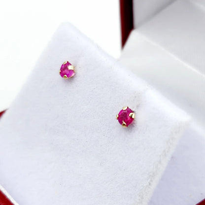 Gold Ruby Stud Earrings, 10K Gold Ruby 3x3mm , Small Stud Earrings, July Birthstone Jewelry, Minimalist Gold Earrings
