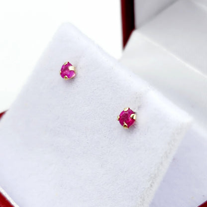 14K Gold Ruby 3x3mm Stud Earrings: July Birthstone,