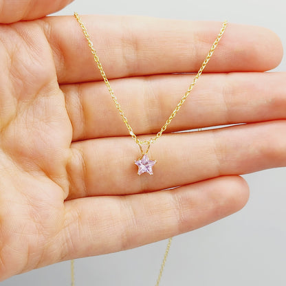 Gold Star Pendant Necklace, 10K Yellow Gold Cubic Zirconia Star Pendant, Pendant For baby, Jewelry For Girls