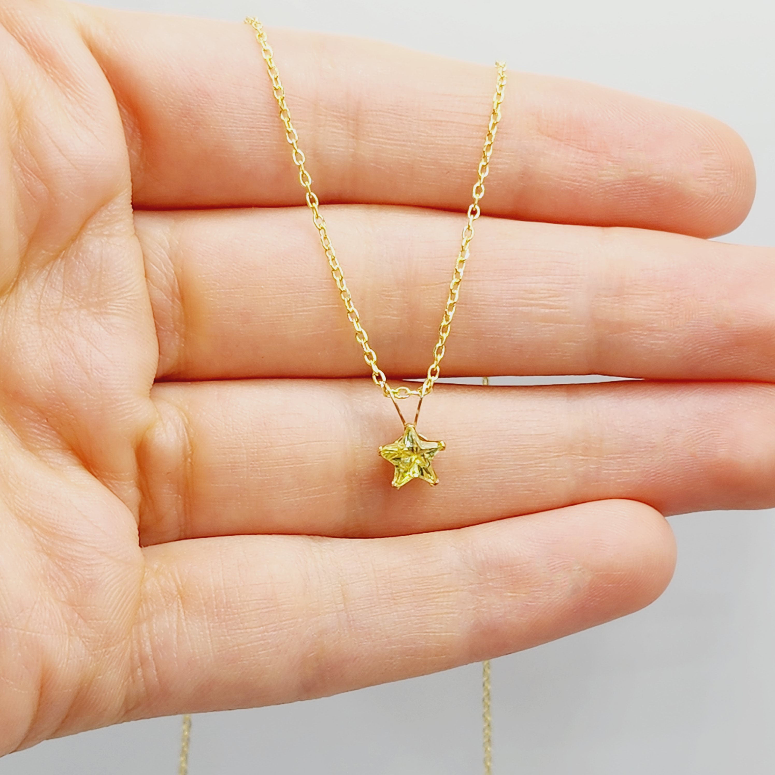 Gold Star Pendant Necklace, 10K Yellow Gold Cubic Zirconia Star Pendant, Pendant For baby, Jewelry For Girls