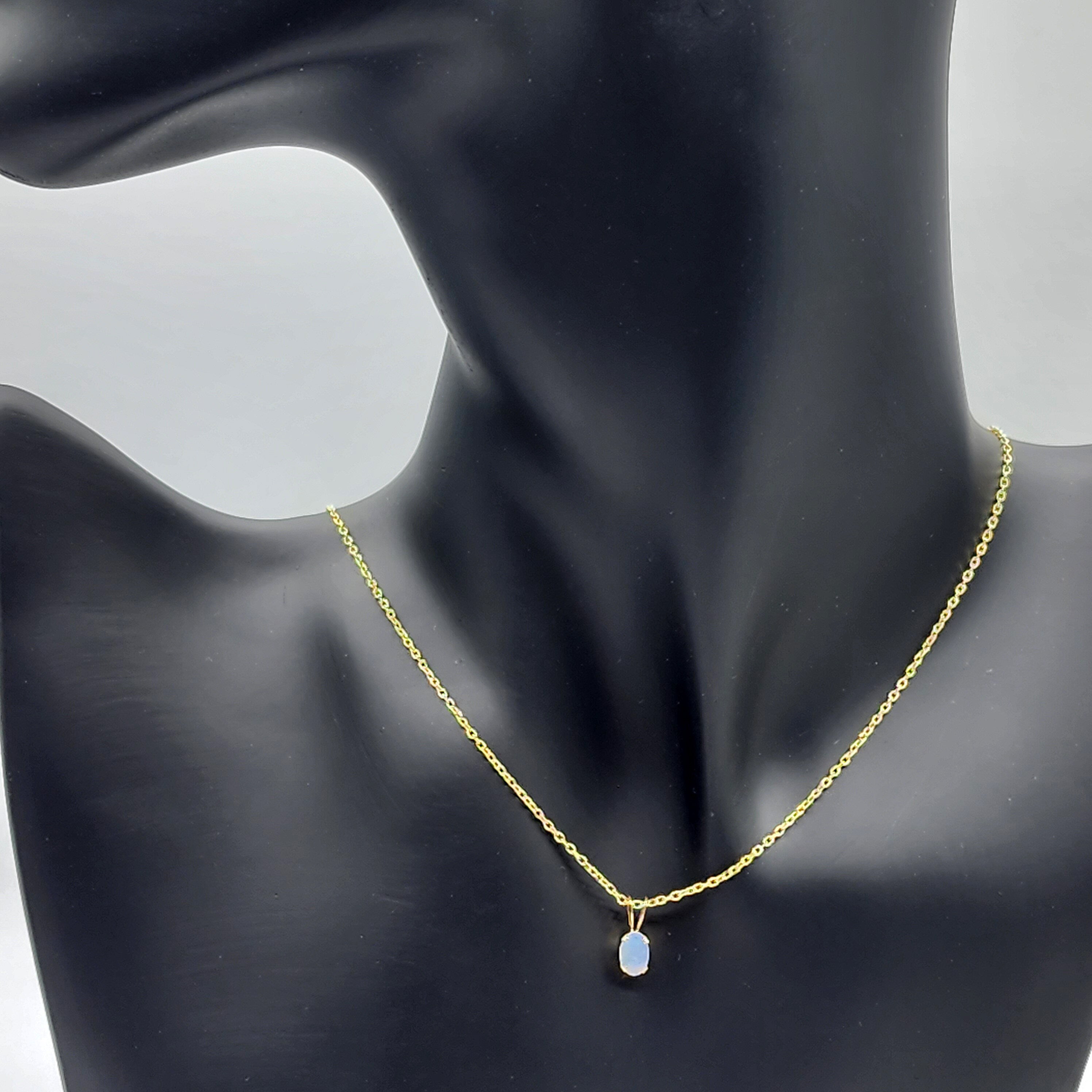 14K Yellow Gold Genuine Opal 6x4mm Pendant, October Birthstone, White Opal Charm, Handmade Pendant, Pendant For Girls