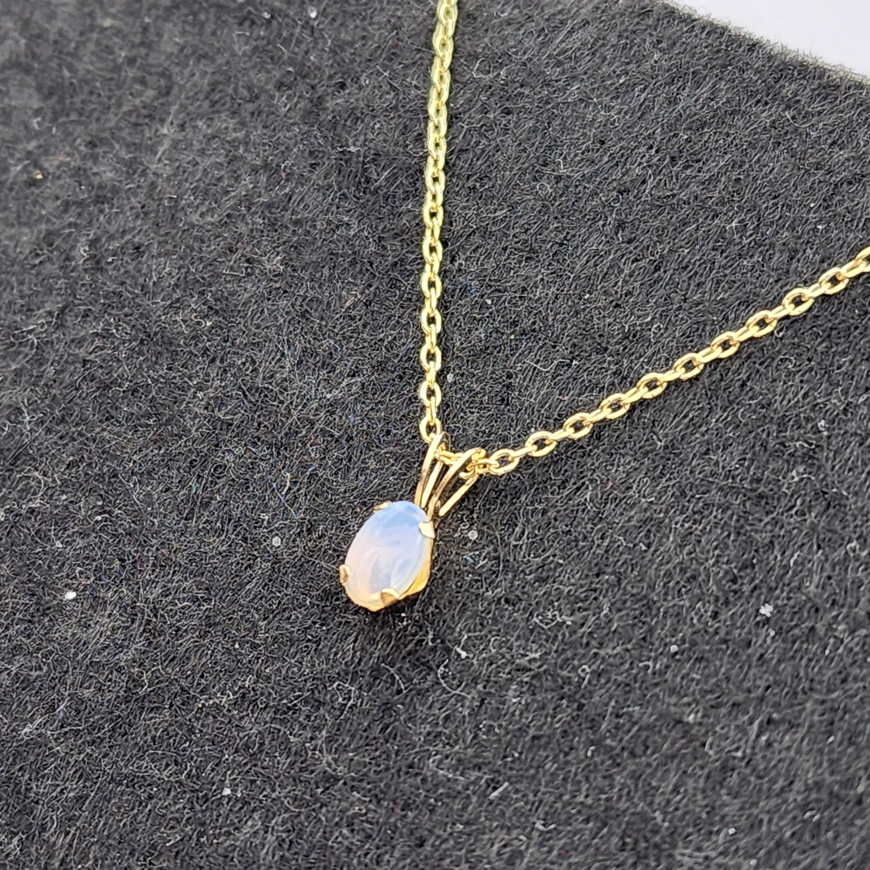 14K Yellow Gold Genuine Opal 6x4mm Pendant, October Birthstone, White Opal Charm, Handmade Pendant, Pendant For Girls