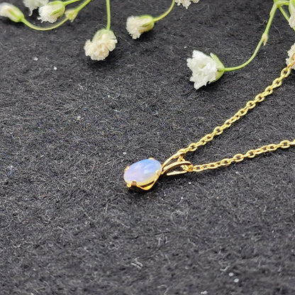 14K Yellow Gold Genuine Opal 6x4mm Pendant, October Birthstone, White Opal Charm, Handmade Pendant, Pendant For Girls