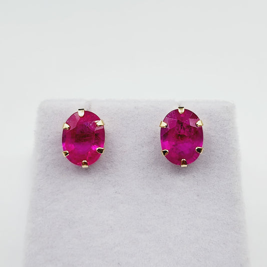 Gold Ruby Stud Earrings , 10K Yellow Gold Ruby 10x7mm Stud Earrings, July Birthstone, Big Gemstone Earrings For Women