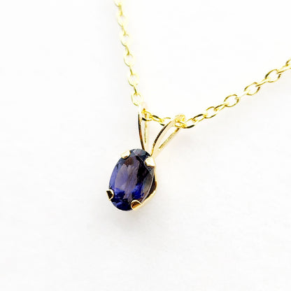 14K Yellow Gold Genuine Iolite 6x4mm Pendant, Gemstone Charm, Handmade Pendant, Pendant For Girls