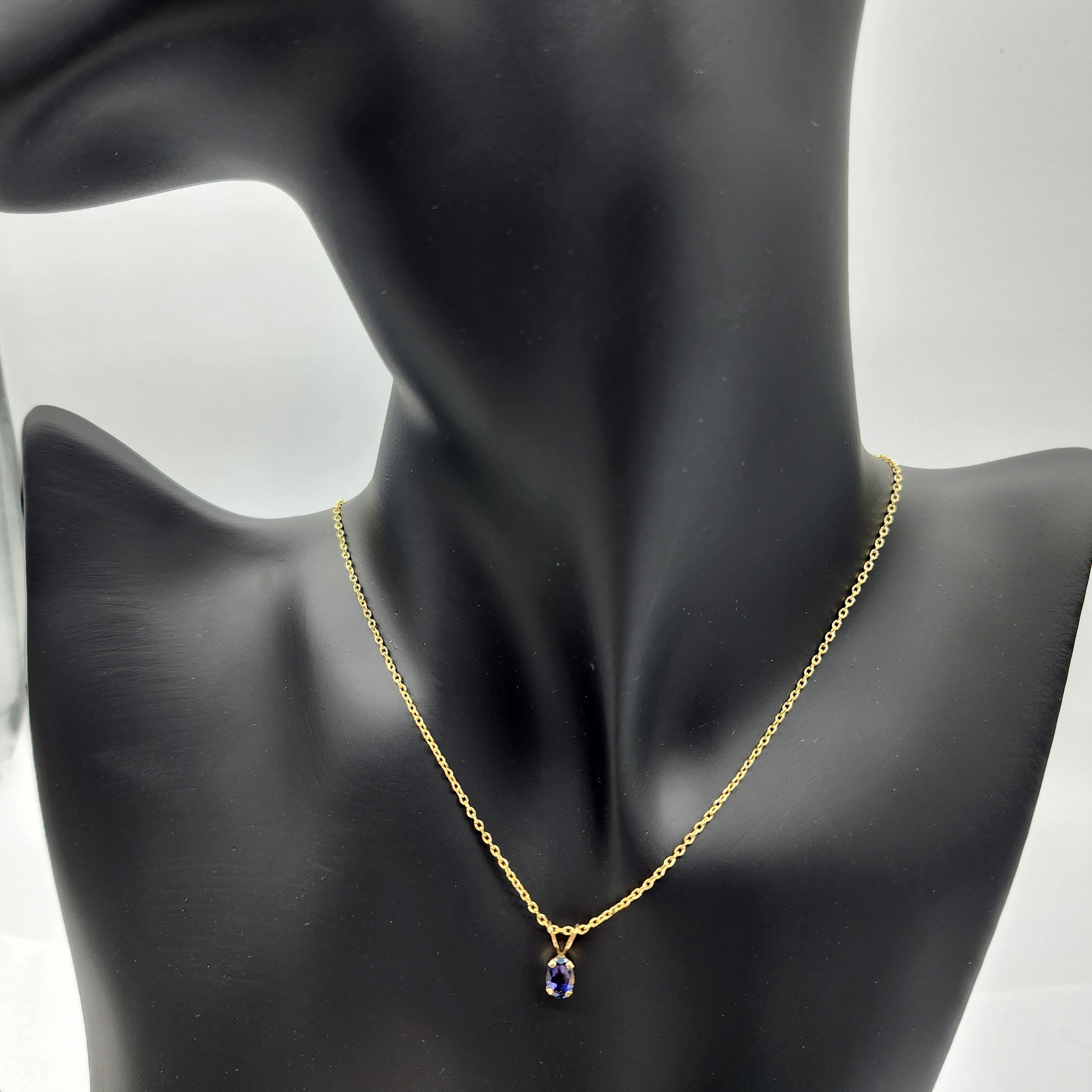 14K Yellow Gold Genuine Iolite 6x4mm Pendant, Gemstone Charm, Handmade Pendant, Pendant For Girls