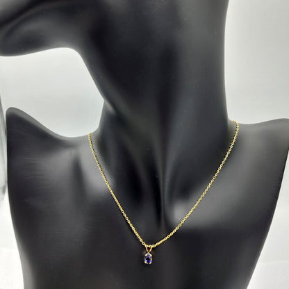 14K Yellow Gold Genuine Iolite 6x4mm Pendant, Gemstone Charm, Handmade Pendant, Pendant For Girls