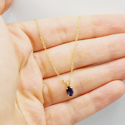 14K Yellow Gold Genuine Iolite 6x4mm Pendant, Gemstone Charm, Handmade Pendant, Pendant For Girls