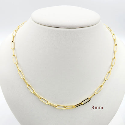 Gold Paperclip Chain, 10K Yellow Gold Paper Clip Necklace, Everyday Elegant Style Luxury Link Necklace, Unique Gift Ideas For Her