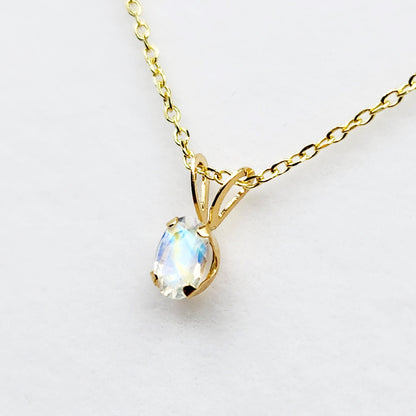 14K Yellow Gold Genuine Moonstone 6x4mm Pendant, Natural Gemstone Charm, Handmade Pendant, Pendant Gift For Girls