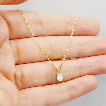 14K Yellow Gold Genuine Moonstone 6x4mm Pendant, Natural Gemstone Charm, Handmade Pendant, Pendant Gift For Girls