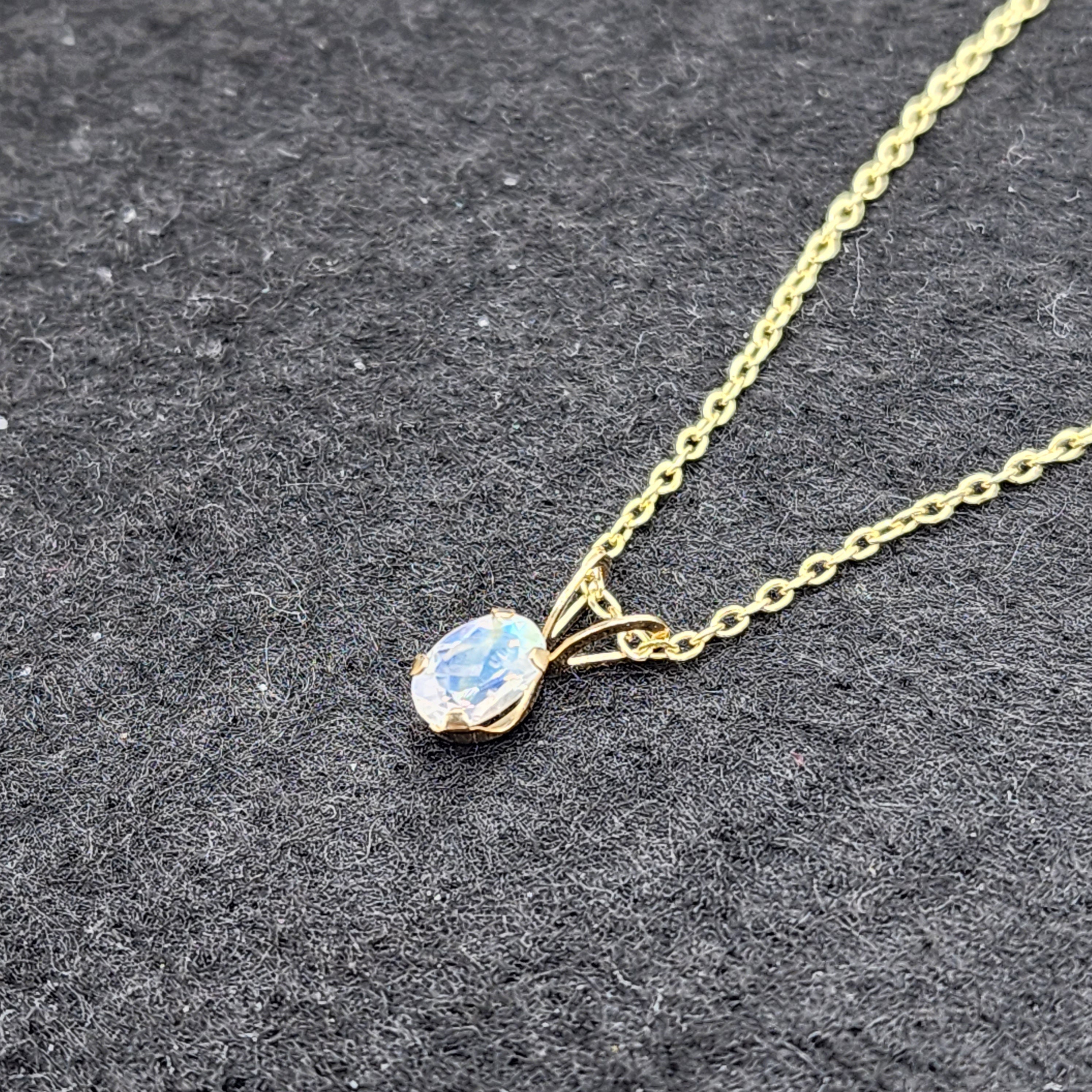 14K Yellow Gold Genuine Moonstone 6x4mm Pendant, Natural Gemstone Charm, Handmade Pendant, Pendant Gift For Girls