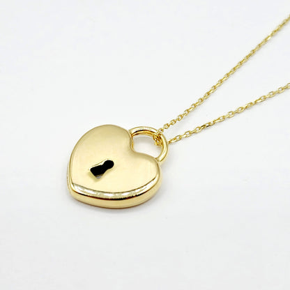10K Yellow Gold Heart Lock Pendant, Modern Gold Jewelry, Stylish Gift, Heart Pendant, Dainty lock Necklace, Valentines Gift, Birthday Gift