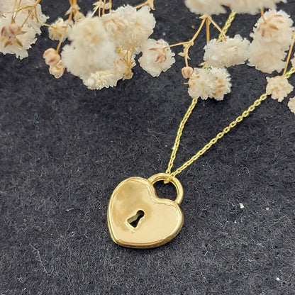 10K Yellow Gold Heart Lock Pendant, Modern Gold Jewelry, Stylish Gift, Heart Pendant, Dainty lock Necklace, Valentines Gift, Birthday Gift