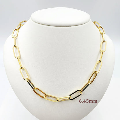 Gold Paperclip Chain, 10K Yellow Gold Paper Clip Necklace, Everyday Elegant Style Luxury Link Necklace, Unique Gift Ideas For Her