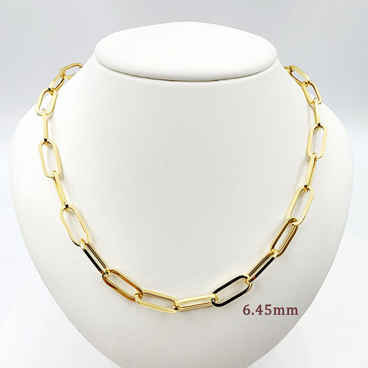 Gold Paperclip Chain, 10K Yellow Gold Paper Clip Necklace, Everyday Elegant Style Luxury Link Necklace, Unique Gift Ideas For Her