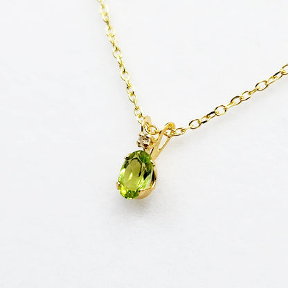 14K Yellow Gold Peridot 6x4mm with Diamond Pendant, August Birthstone, Green Stone Charm, Handmade Pendant, Pendant For Girls