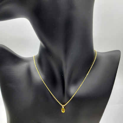 14K Yellow Gold Peridot 6x4mm with Diamond Pendant, August Birthstone, Green Stone Charm, Handmade Pendant, Pendant For Girls