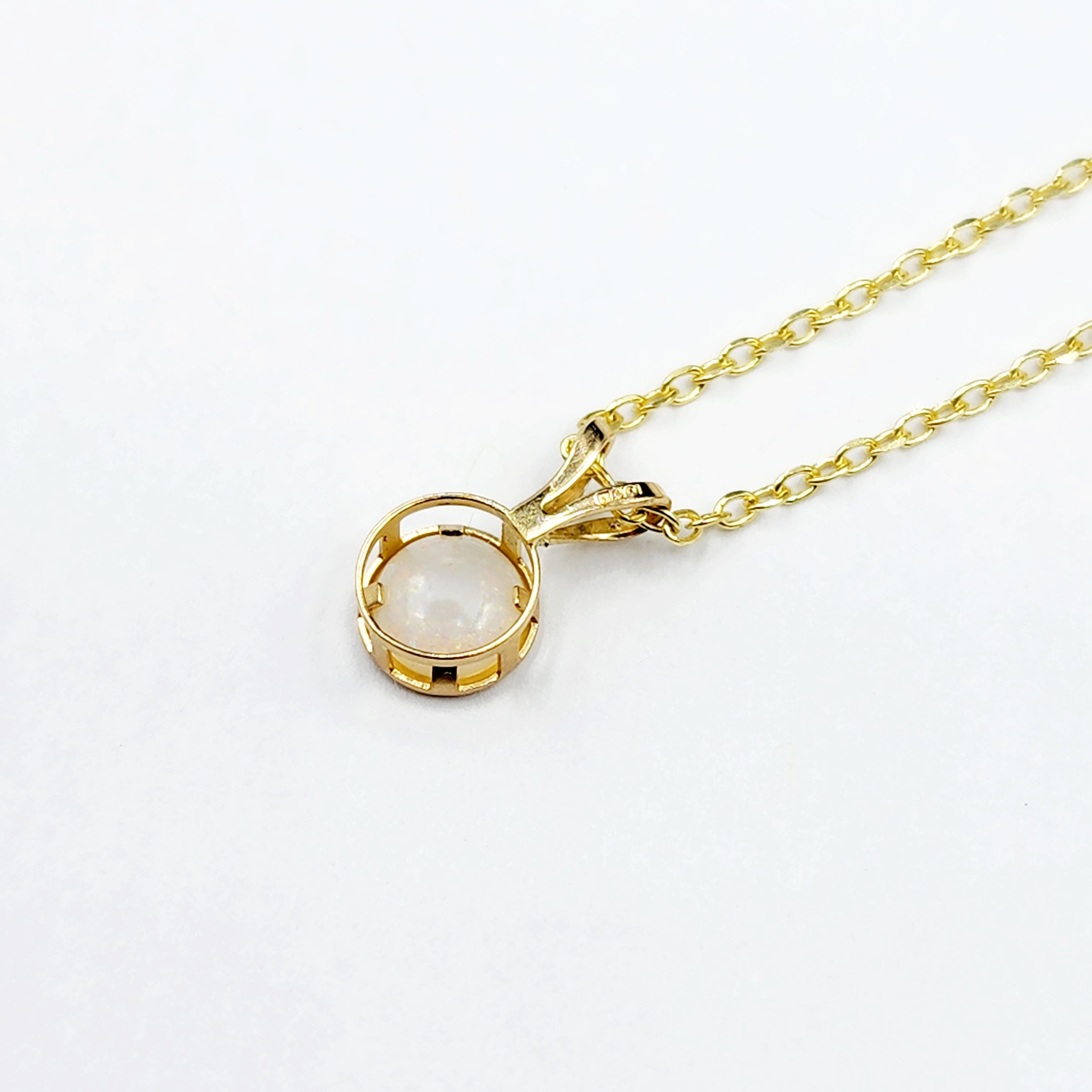 Gold Opal Pendant Necklace, 14K Yellow Gold Genuine Oval Opal 5x5mm Bezel Pendant Necklace, Affordable Jewelry, October Birthstone