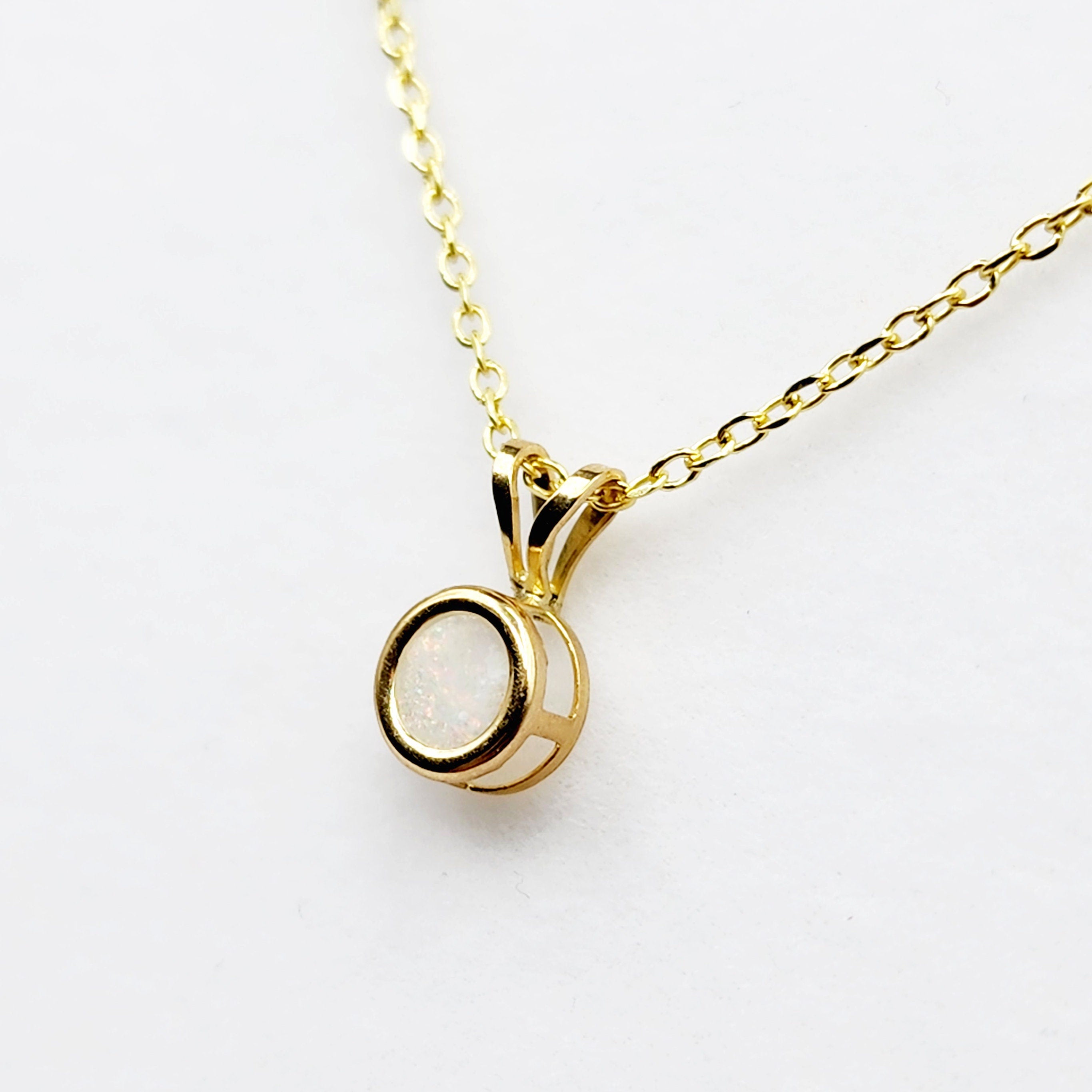 Gold Opal Pendant Necklace, 14K Yellow Gold Genuine Oval Opal 5x5mm Bezel Pendant Necklace, Affordable Jewelry, October Birthstone