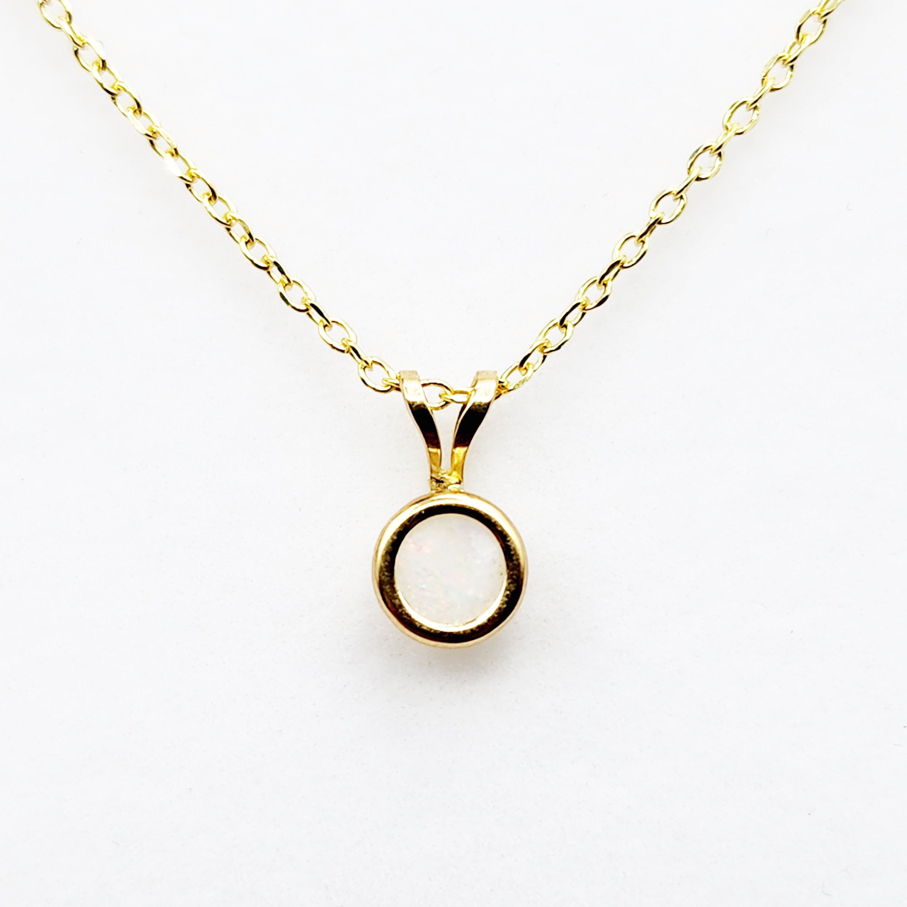 Gold Opal Pendant Necklace, 14K Yellow Gold Genuine Oval Opal 5x5mm Bezel Pendant Necklace, Affordable Jewelry, October Birthstone