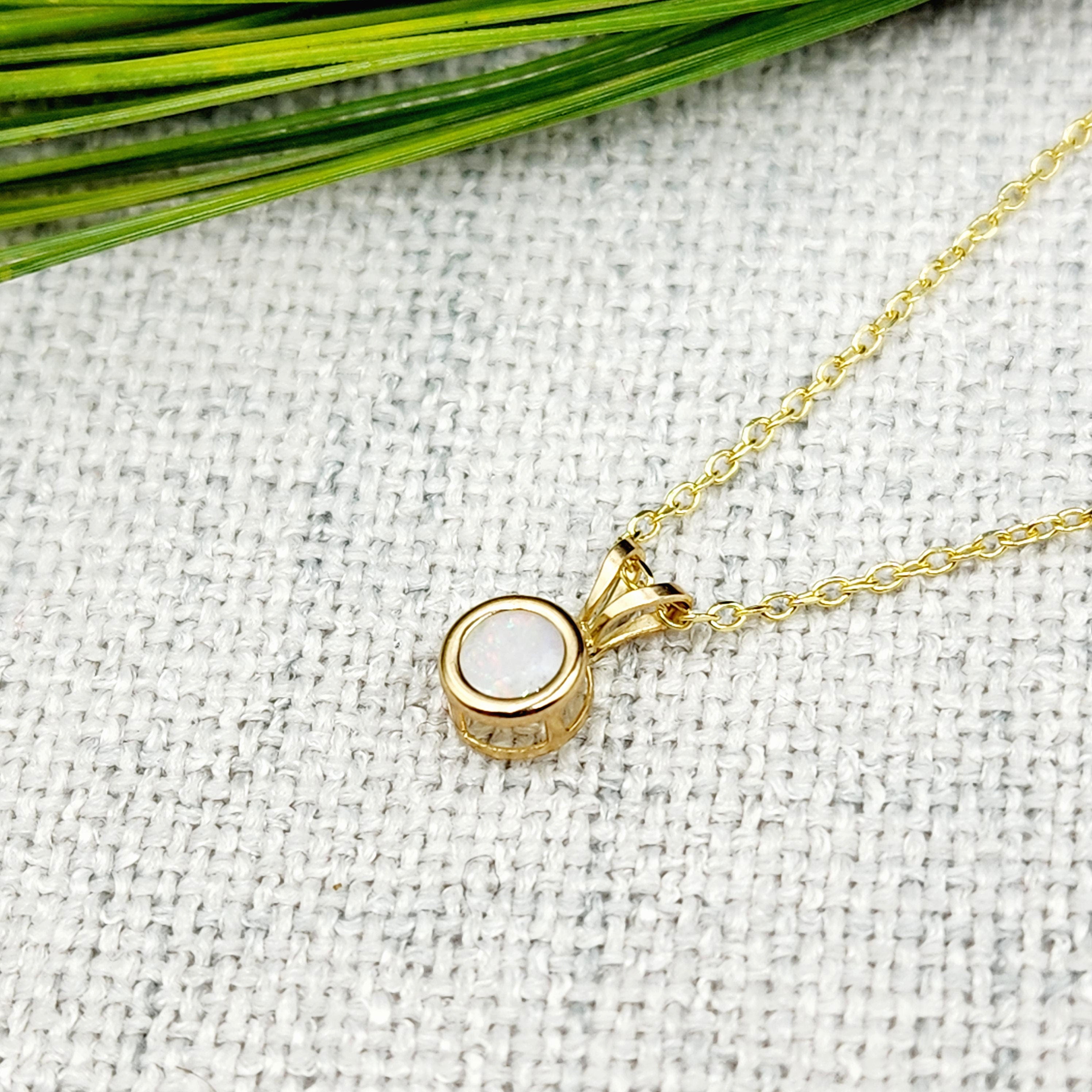 Gold Opal Pendant Necklace, 14K Yellow Gold Genuine Oval Opal 5x5mm Bezel Pendant Necklace, Affordable Jewelry, October Birthstone