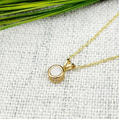 Gold Opal Pendant Necklace, 14K Yellow Gold Genuine Oval Opal 5x5mm Bezel Pendant Necklace, Affordable Jewelry, October Birthstone