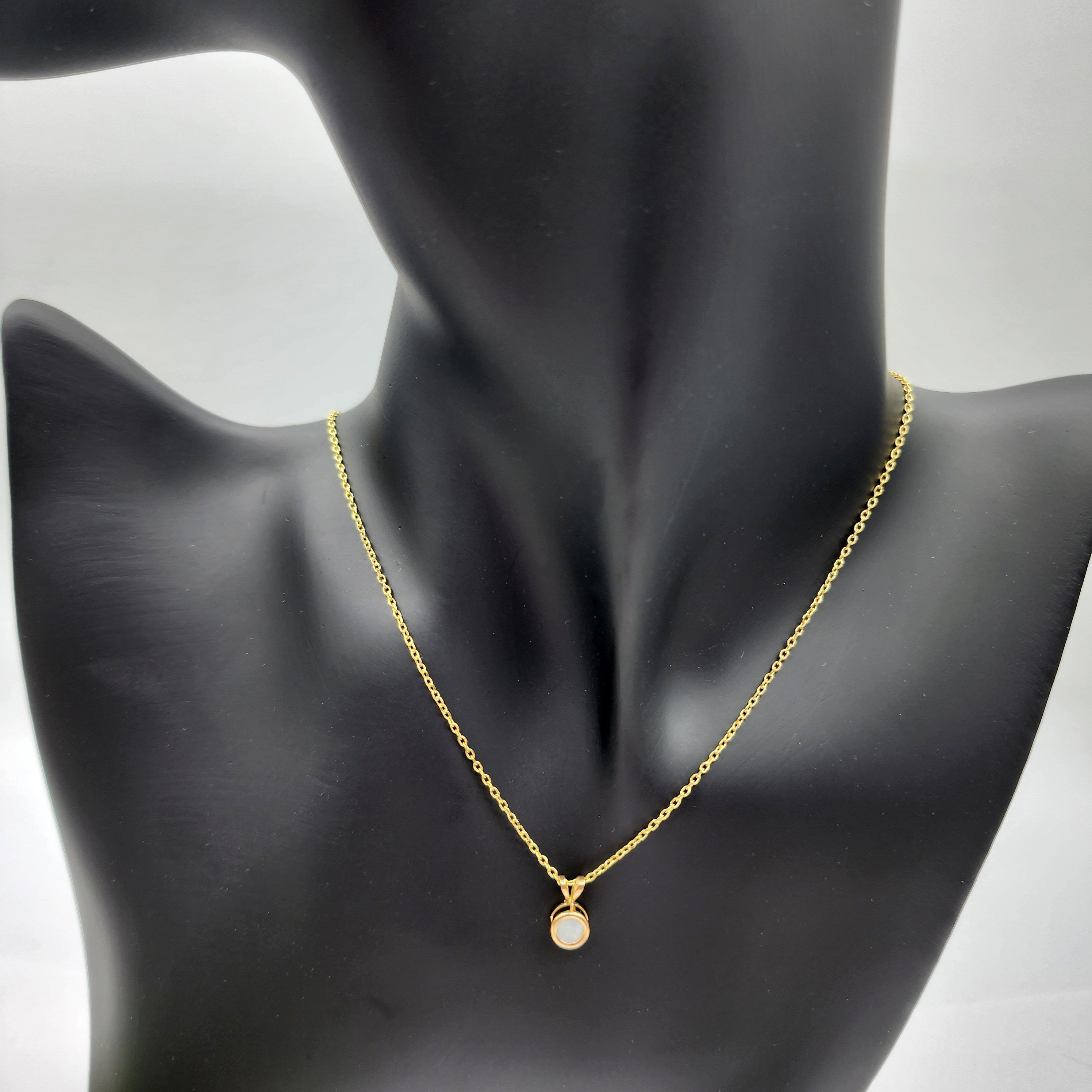 Gold Opal Pendant Necklace, 14K Yellow Gold Genuine Oval Opal 5x5mm Bezel Pendant Necklace, Affordable Jewelry, October Birthstone