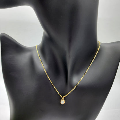 Gold Opal Pendant Necklace, 14K Yellow Gold Genuine Oval Opal 5x5mm Bezel Pendant Necklace, Affordable Jewelry, October Birthstone