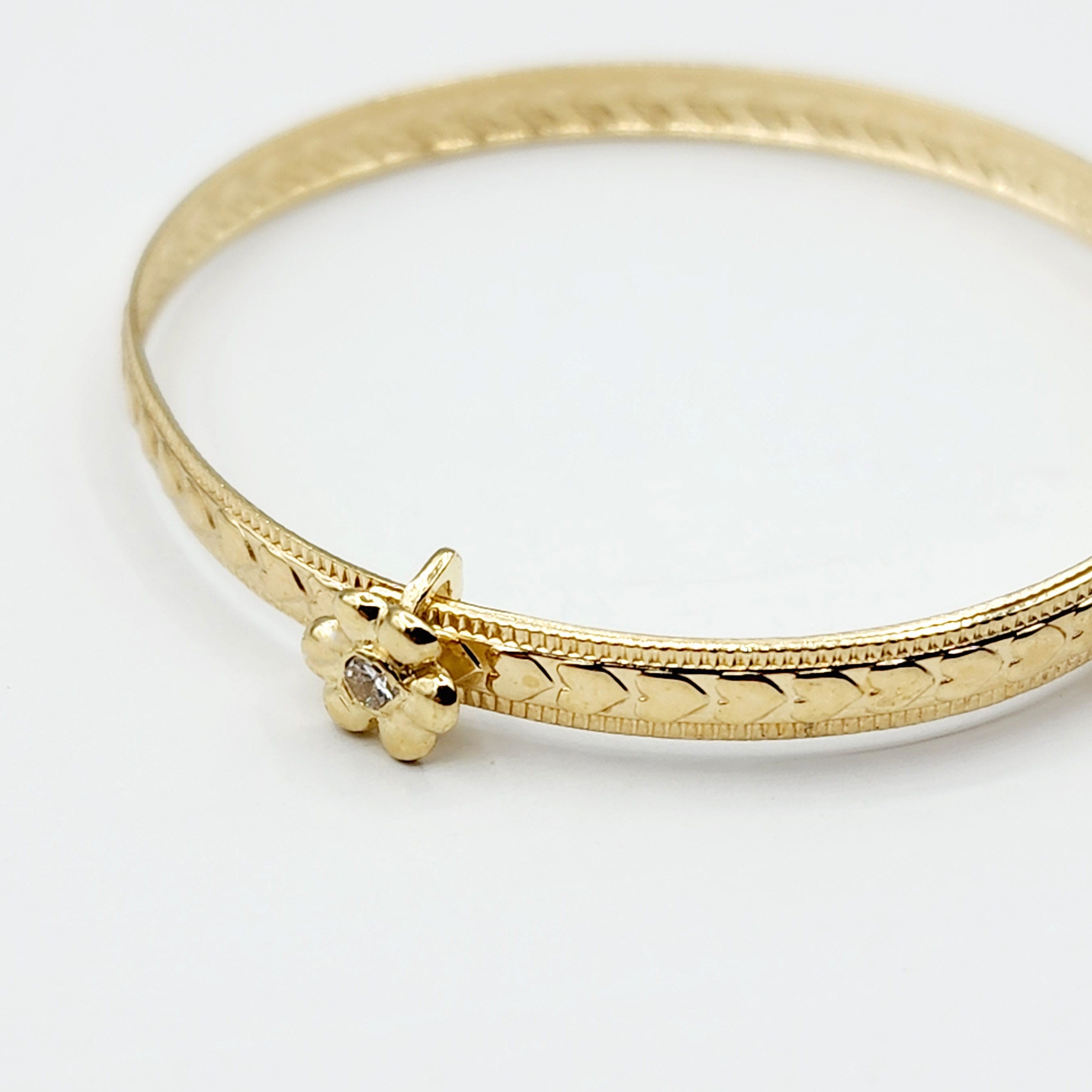 Gold Bangle for Baby, 10K Solid Gold Adjustable Baby Bangle with Hearts, Flowers or Cross, Baby Jewelry, Gift for Baby, Toddler Bracelet