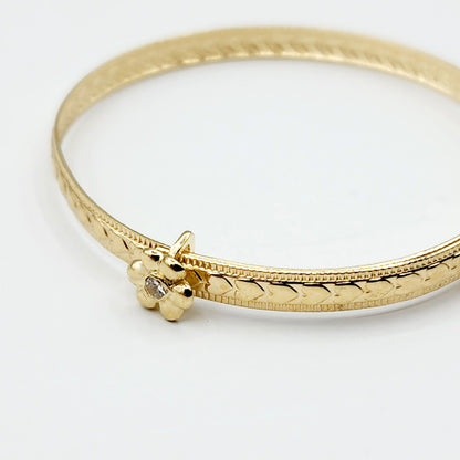 Gold Bangle for Baby, 10K Solid Gold Adjustable Baby Bangle with Hearts, Flowers or Cross, Baby Jewelry, Gift for Baby, Toddler Bracelet