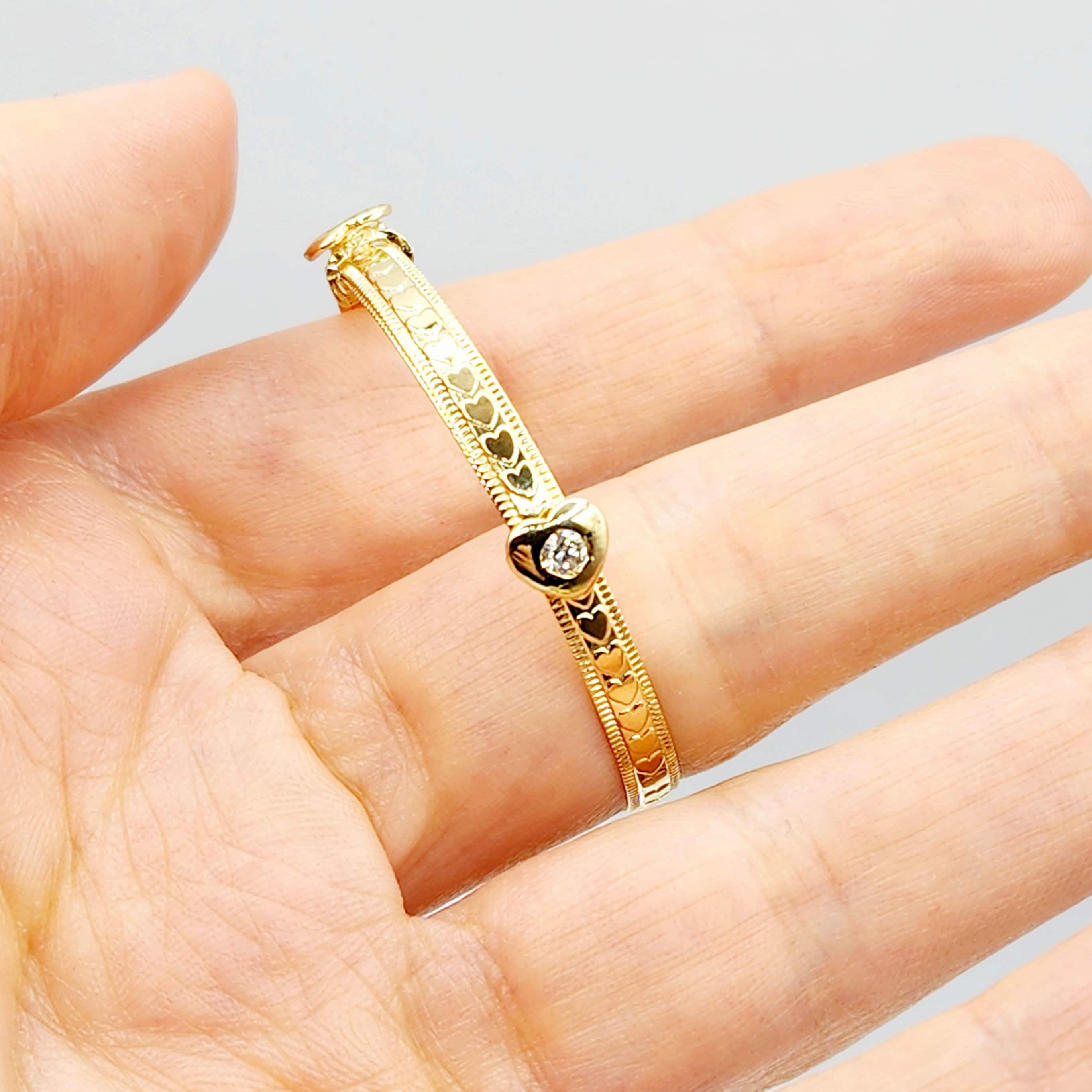 Gold Bangle for Baby, 10K Solid Gold Adjustable Baby Bangle with Hearts, Flowers or Cross, Baby Jewelry, Gift for Baby, Toddler Bracelet