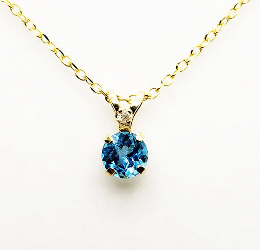 Blue Topaz Pendant Necklace, Topaz Gemstone Necklace, Yellow Gold Necklace and Pendant, Blue Topaz Jewelry, December Birthstone