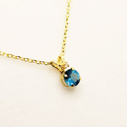 Blue Topaz Pendant Necklace, Topaz Gemstone Necklace, Yellow Gold Necklace and Pendant, Blue Topaz Jewelry, December Birthstone