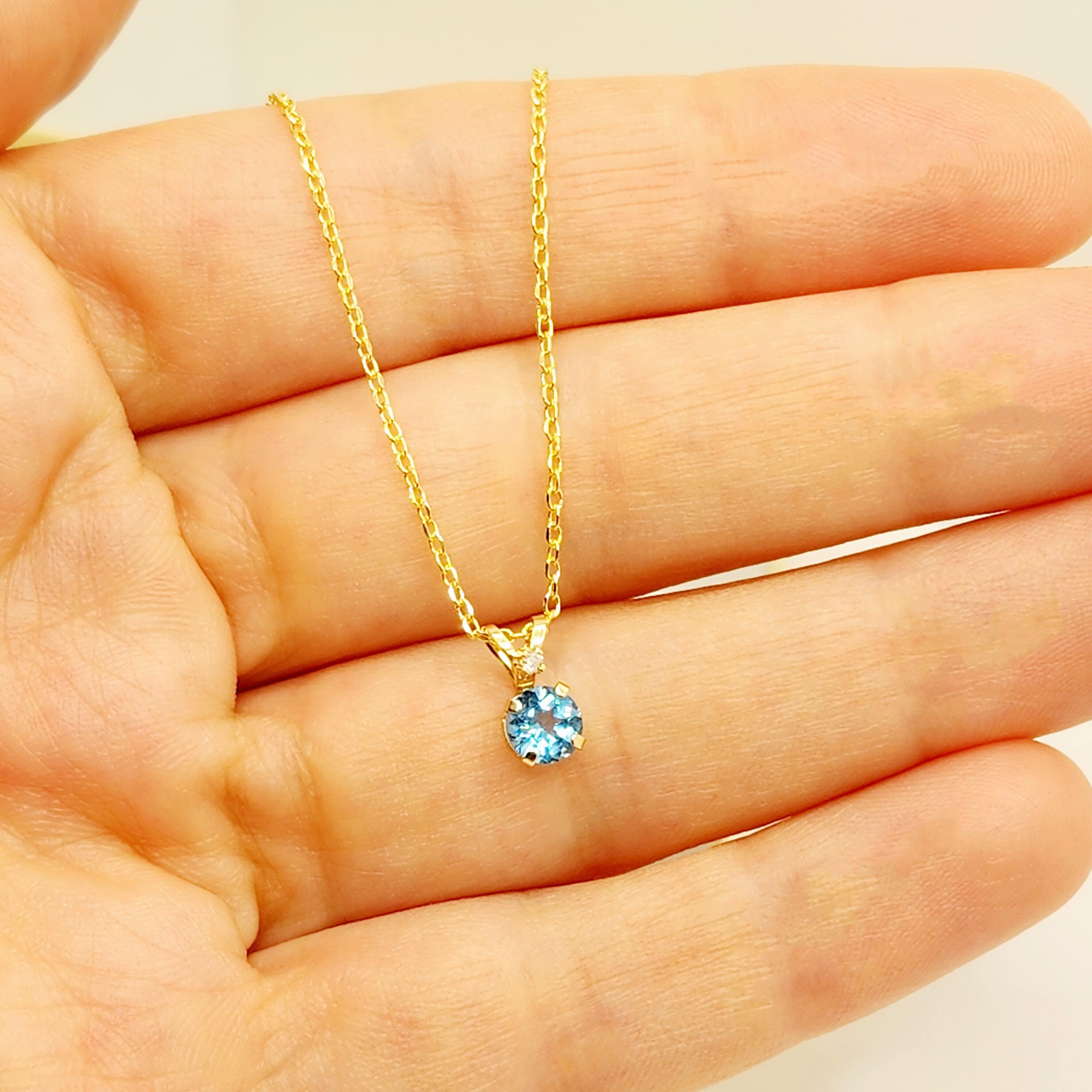 Blue Topaz Pendant Necklace, Topaz Gemstone Necklace, Yellow Gold Necklace and Pendant, Blue Topaz Jewelry, December Birthstone