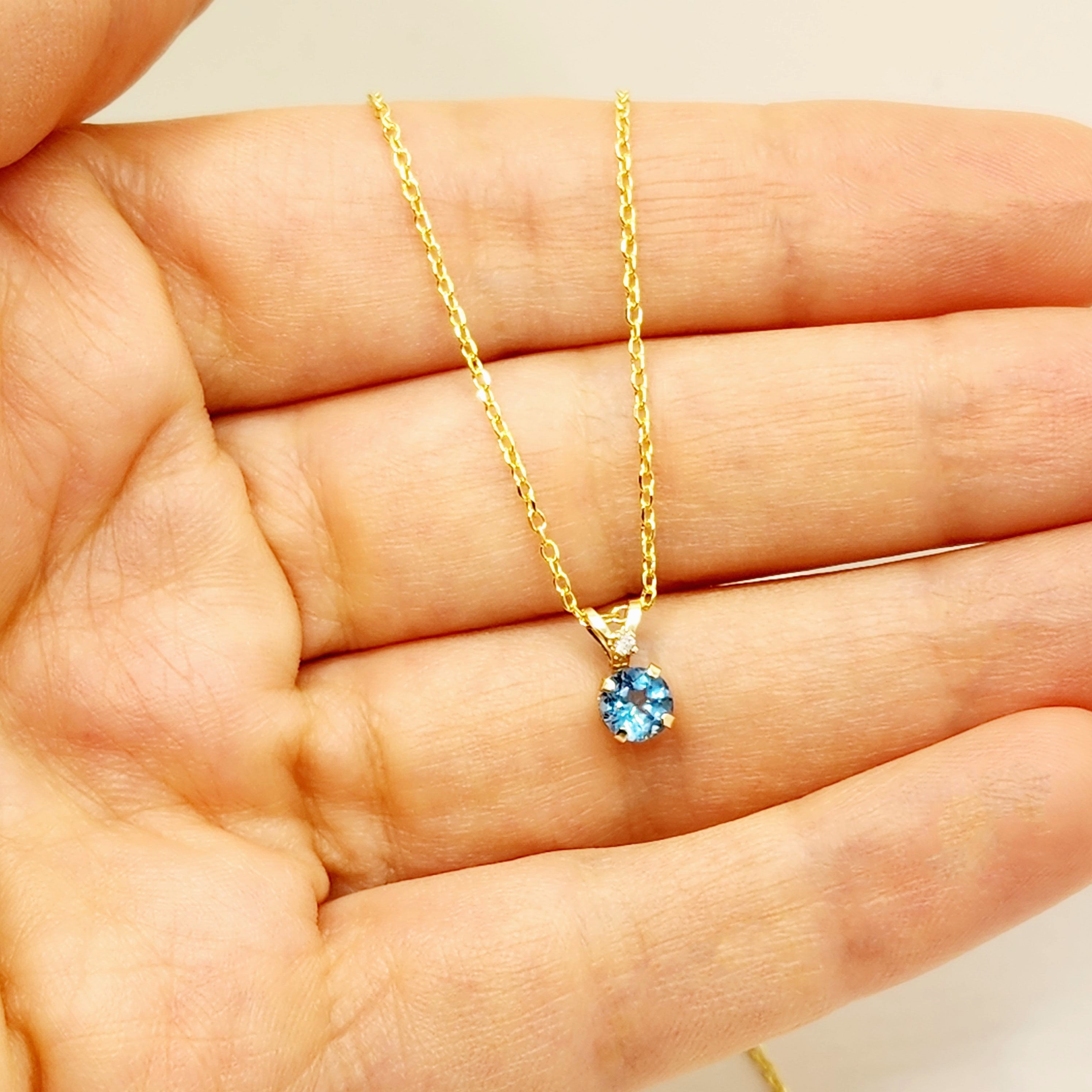 Blue Topaz Pendant Necklace, Topaz Gemstone Necklace, Yellow Gold Necklace and Pendant, Blue Topaz Jewelry, December Birthstone