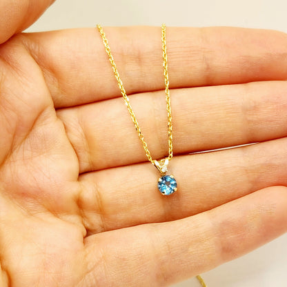 Blue Topaz Pendant Necklace, Topaz Gemstone Necklace, Yellow Gold Necklace and Pendant, Blue Topaz Jewelry, December Birthstone