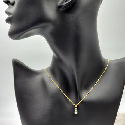 10K Yellow Gold Aquamarine with Diamond Pendant, Gold Natural Aquamarine 6x4mm Necklace, March Birthstone Gift For Women Girls