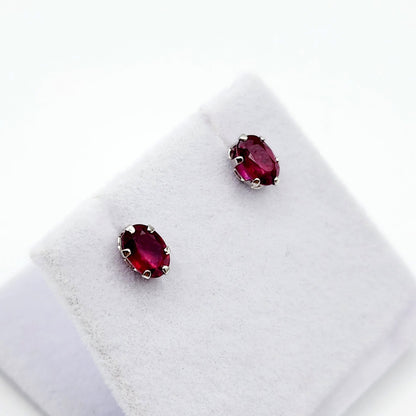 10K White Gold Ruby 6x4mm Stud Earrings, Handmade Earrings, Gemstone Earrings, Earrings For Women, July Birthstone, Gift for Girls Mom Wife
