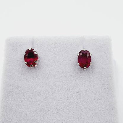 10K White Gold Ruby 6x4mm Stud Earrings, Handmade Earrings, Gemstone Earrings, Earrings For Women, July Birthstone, Gift for Girls Mom Wife