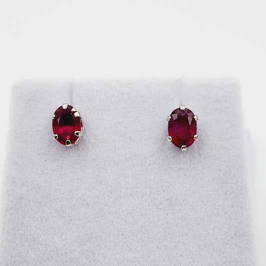 10K White Gold Ruby 6x4mm Stud Earrings, Handmade Earrings, Gemstone Earrings, Earrings For Women, July Birthstone, Gift for Girls Mom Wife