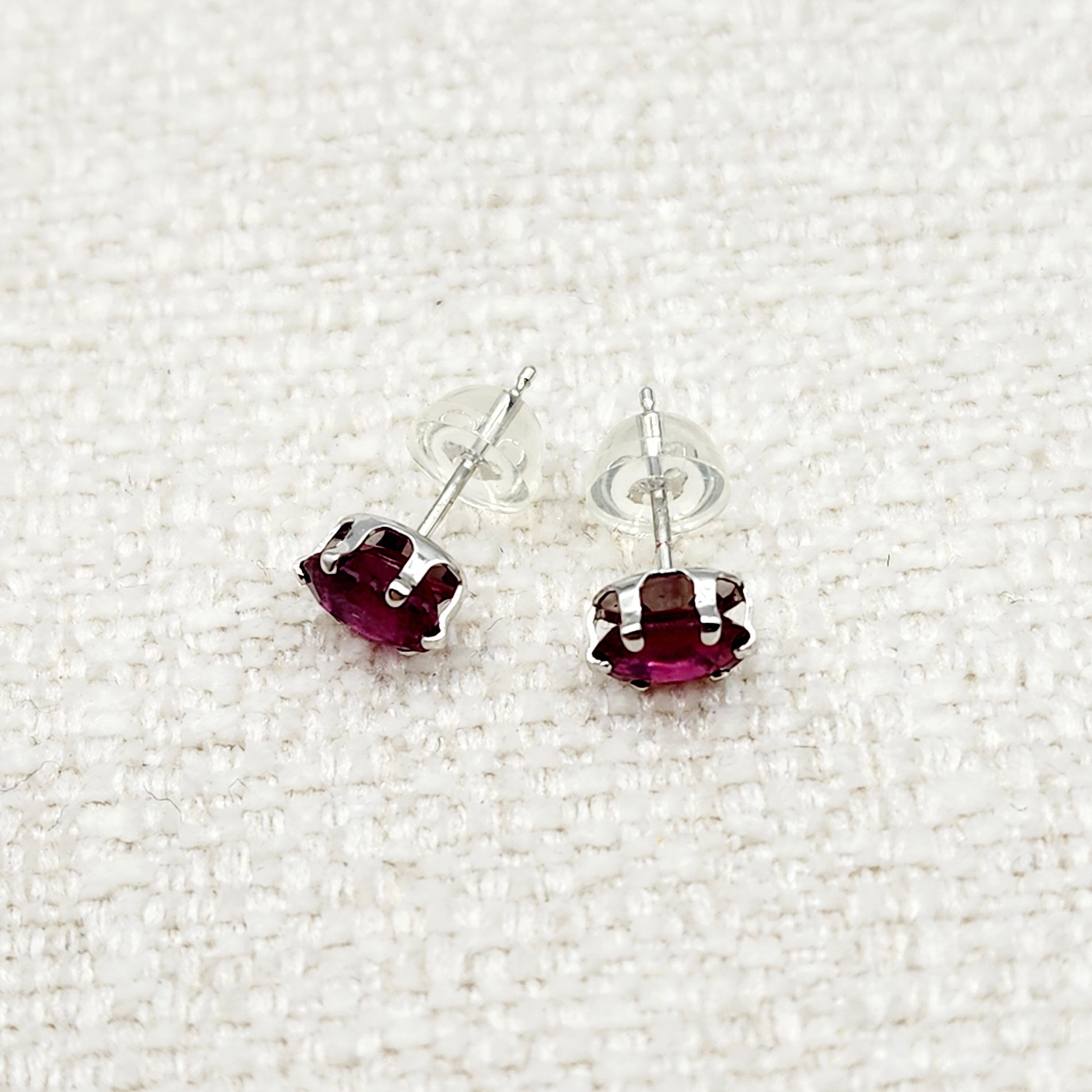 10K White Gold Ruby 6x4mm Stud Earrings, Handmade Earrings, Gemstone Earrings, Earrings For Women, July Birthstone, Gift for Girls Mom Wife